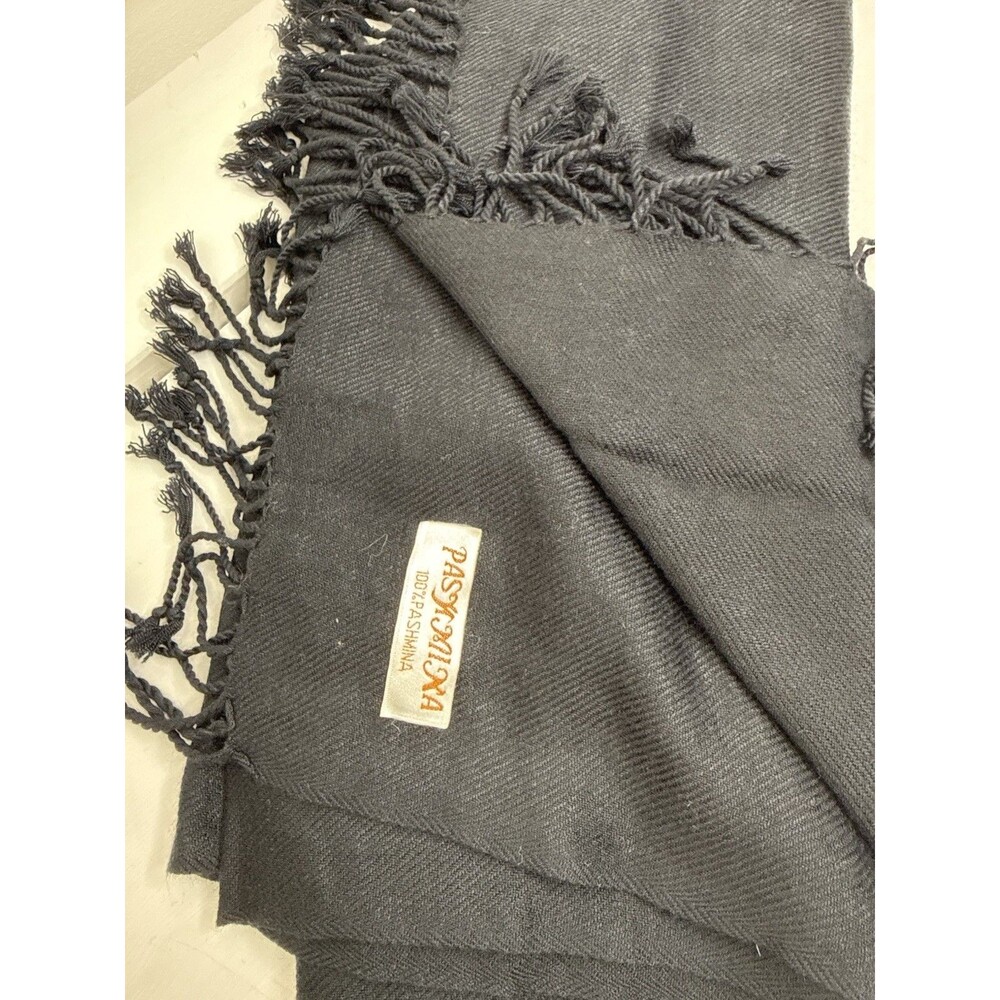 100% Pashmina Scarf Black Soft Wrap Shawl Fringe 27x75 Classic Elegant